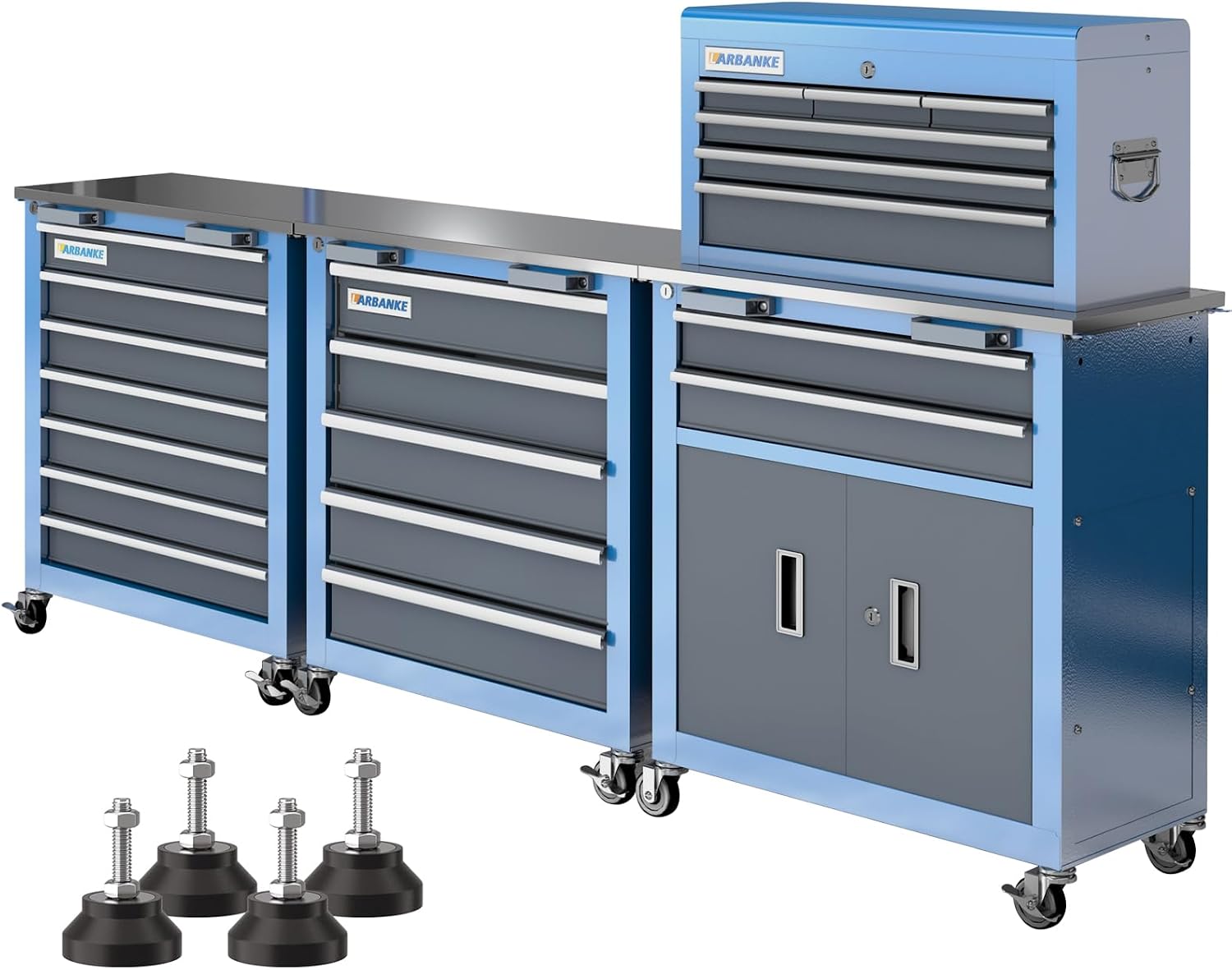 LARBANKE 3 Different Types Tool Chest Combination,Rolling Tool Chest with Stainless Countertop,Tool Cabinet with Connection Buckle,Wheels and Foot Pads,Portable Tool Box Inside