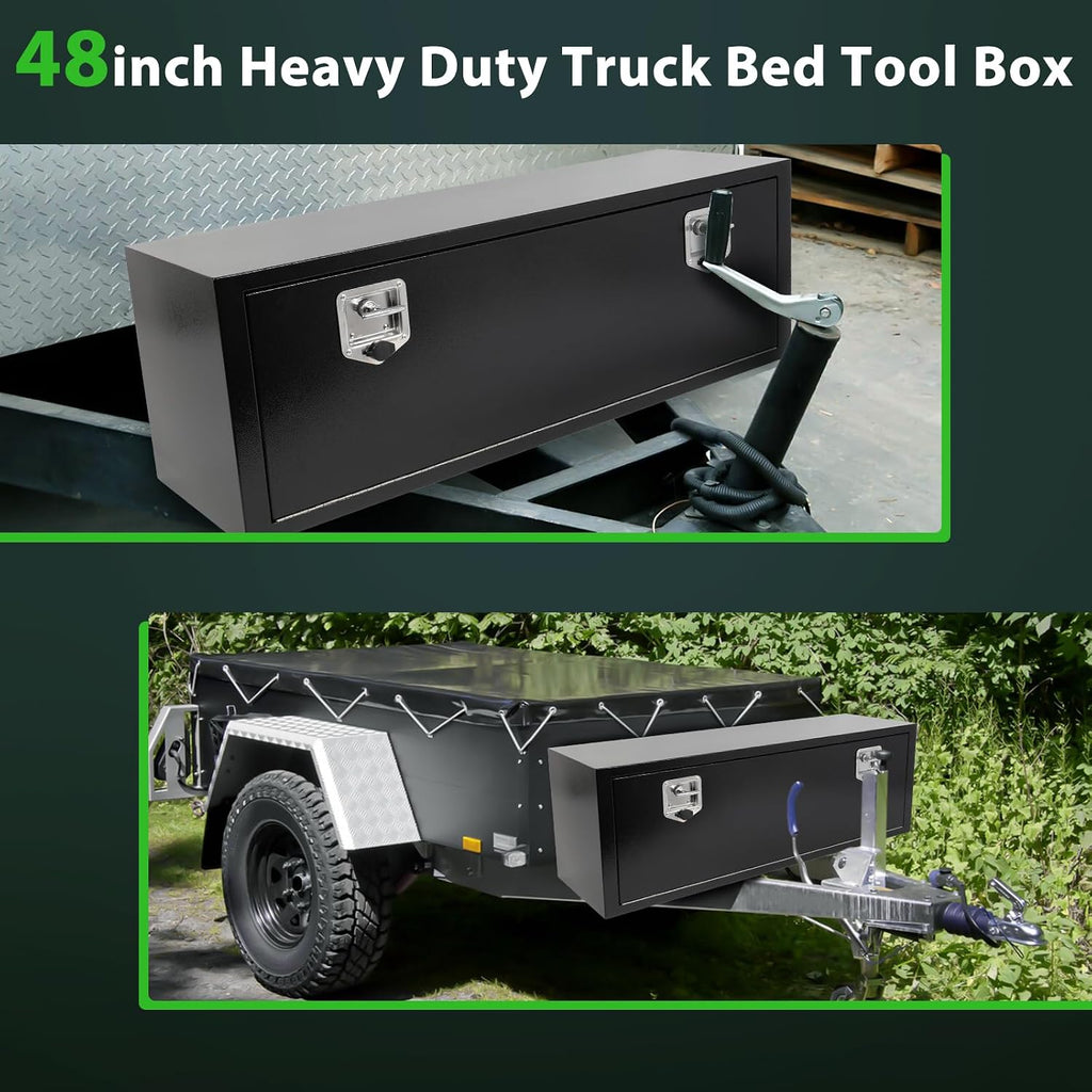 SCITOO 48' Iron Truck Bed Tool Box,Heavy Duty Crossover Storage for Most Full Size Pickups,Lockable Weatherproof Chest,Fits 48'WX16'DX16'H Truck Beds,Easy Access to Load and Unload