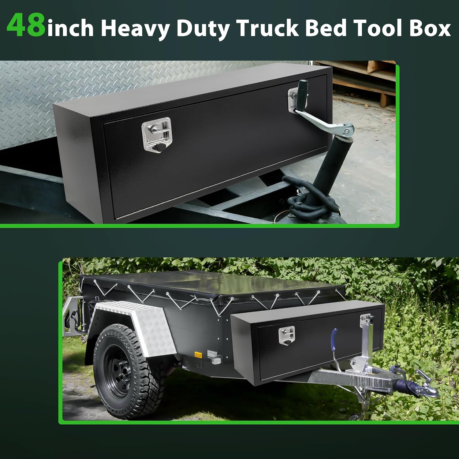 SCITOO 48' Iron Truck Bed Tool Box,Heavy Duty Crossover Storage for Most Full Size Pickups,Lockable Weatherproof Chest,Fits 48'WX16'DX16'H Truck Beds,Easy Access to Load and Unload