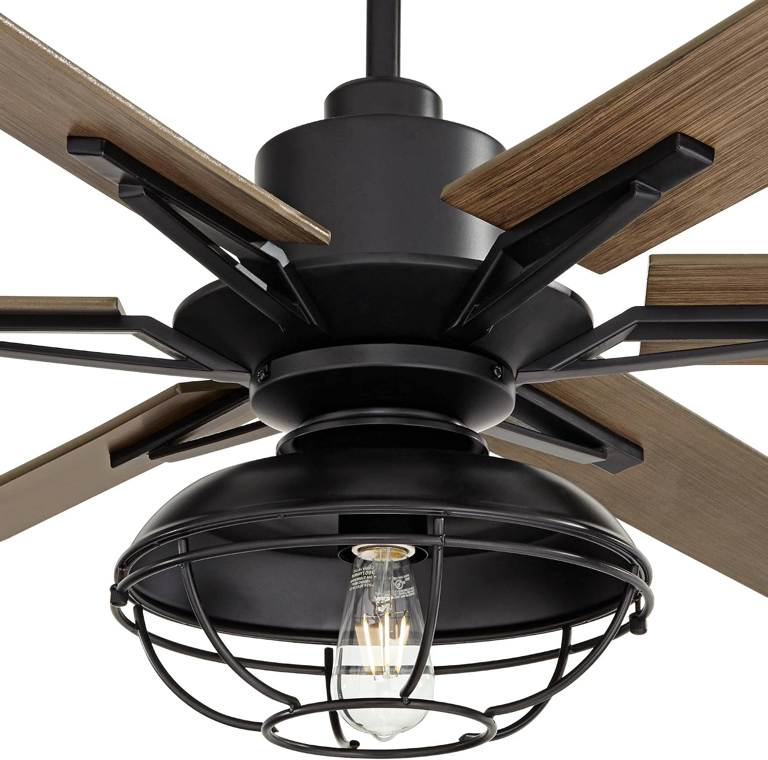 Casa Vieja 72' Expedition Modern Industrial Rustic Outdoor Ceiling Fan with LED Light Remote Control Matte Black Oak Wood Cage Damp Rated for Patio Exterior House Home Porch Gazebo Garage