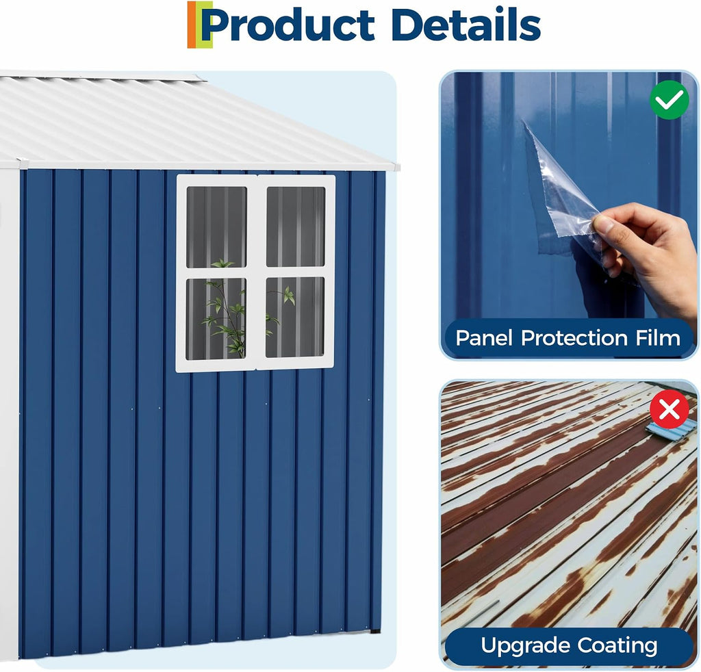 Garvee 10X8 FT Storage Shed with Cross Windows & Double Doors, 450 Cu Ft Large Outdoor Tool Shed, Garden Shed for Riding Mower, Bike, Lawn Equipment - All Weather Meta
