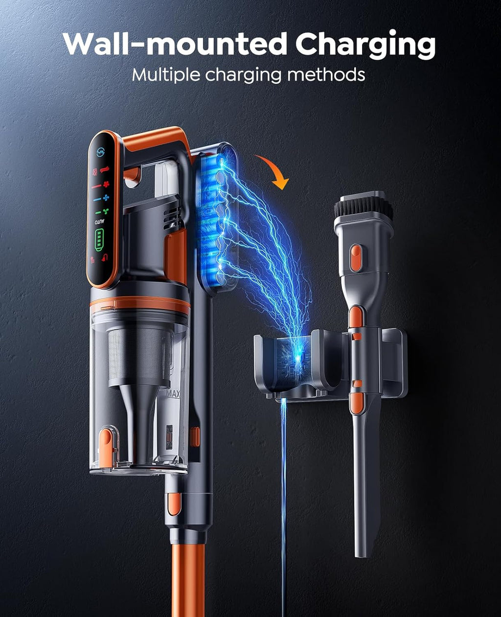 Fieety Cordless Vacuum Cleaner, 650W/55KPa/70Min Runtime Stick Vacuum with 3.3Ft Hose, Wall Mount Charging, Auto Mode, Touchscreen, Self-Standing Vacuum Cleaner for Home/Pet Hair/Carpet/Car, Fragrance
