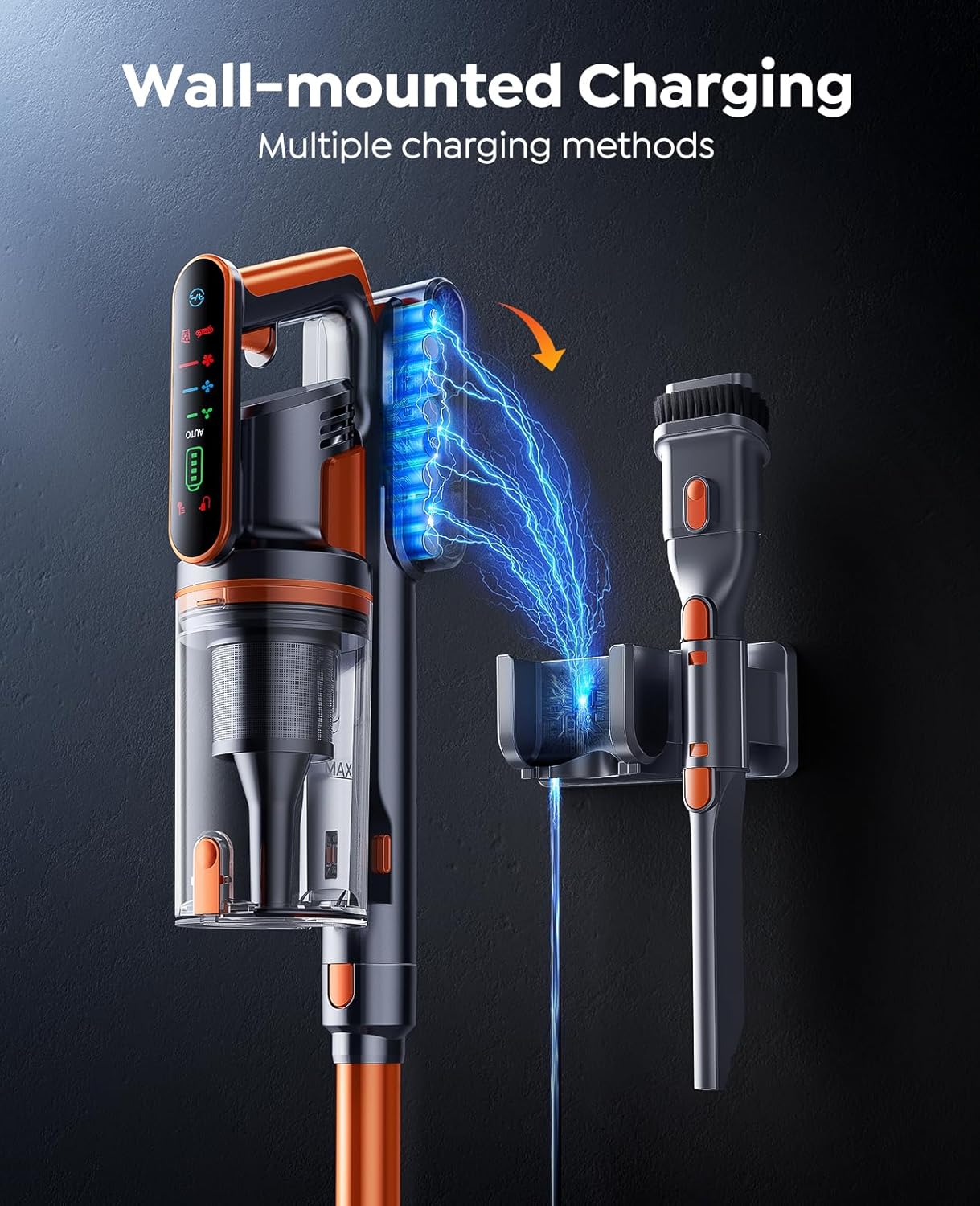 Fieety Cordless Vacuum Cleaner, 650W/55KPa/70Min Runtime Stick Vacuum with 3.3Ft Hose, Wall Mount Charging, Auto Mode, Touchscreen, Self-Standing Vacuum Cleaner for Home/Pet Hair/Carpet/Car, Fragrance