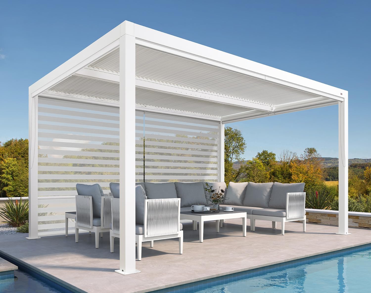 PURPLE LEAF Louvered Pergola 10' x 14' White Outdoor Aluminum Pergola Adjustable Gazebo Rainproof for Patio Deck Garden, 1 Long Side