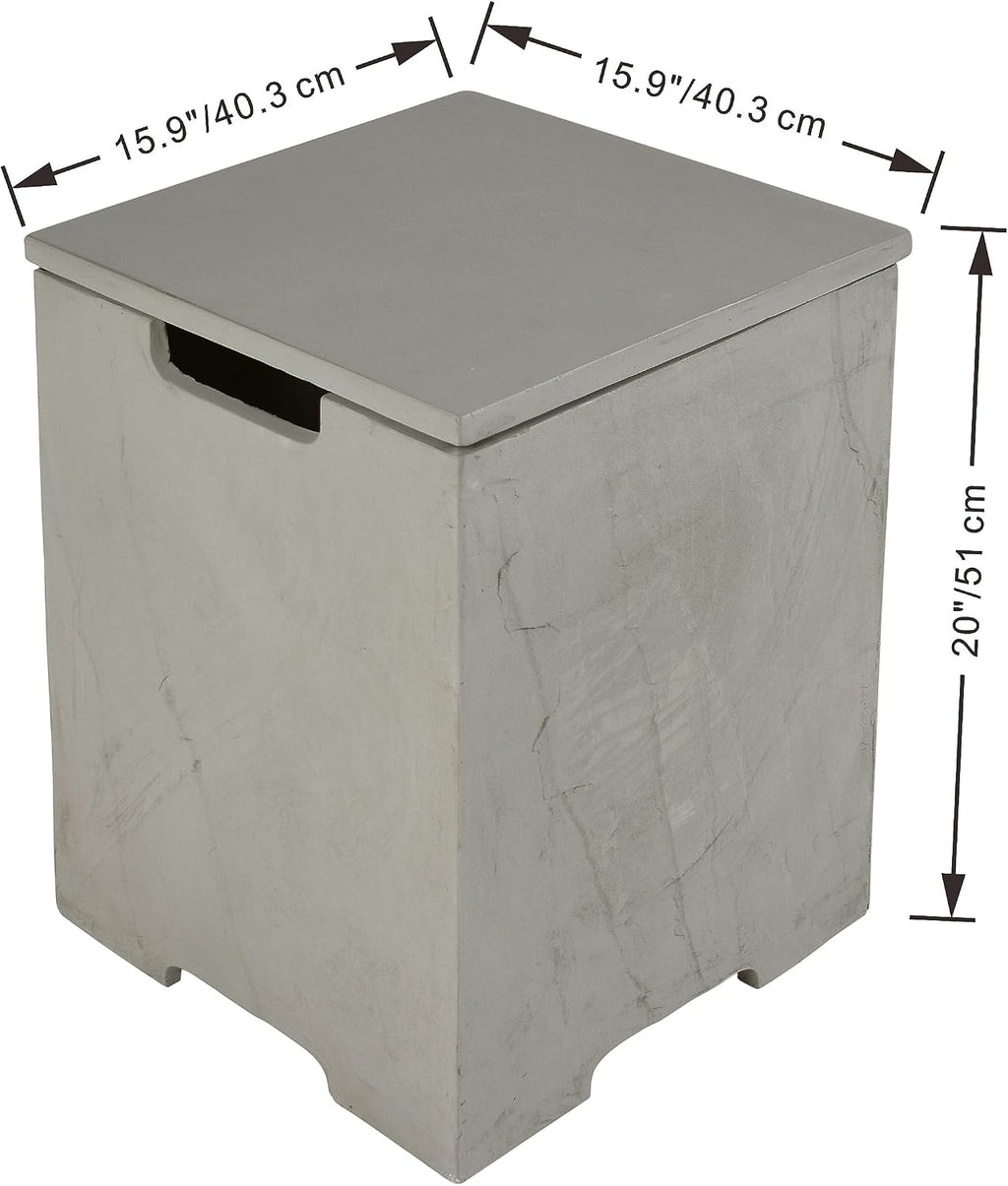 AMS Fireplace | Elementi Square Space Gray Propane Tank Cover | Concrete GFRC base | 15.9 × 15.9 × 20.5 inches | Suited For METEORA and CAPERTEE Fire Pit Tables