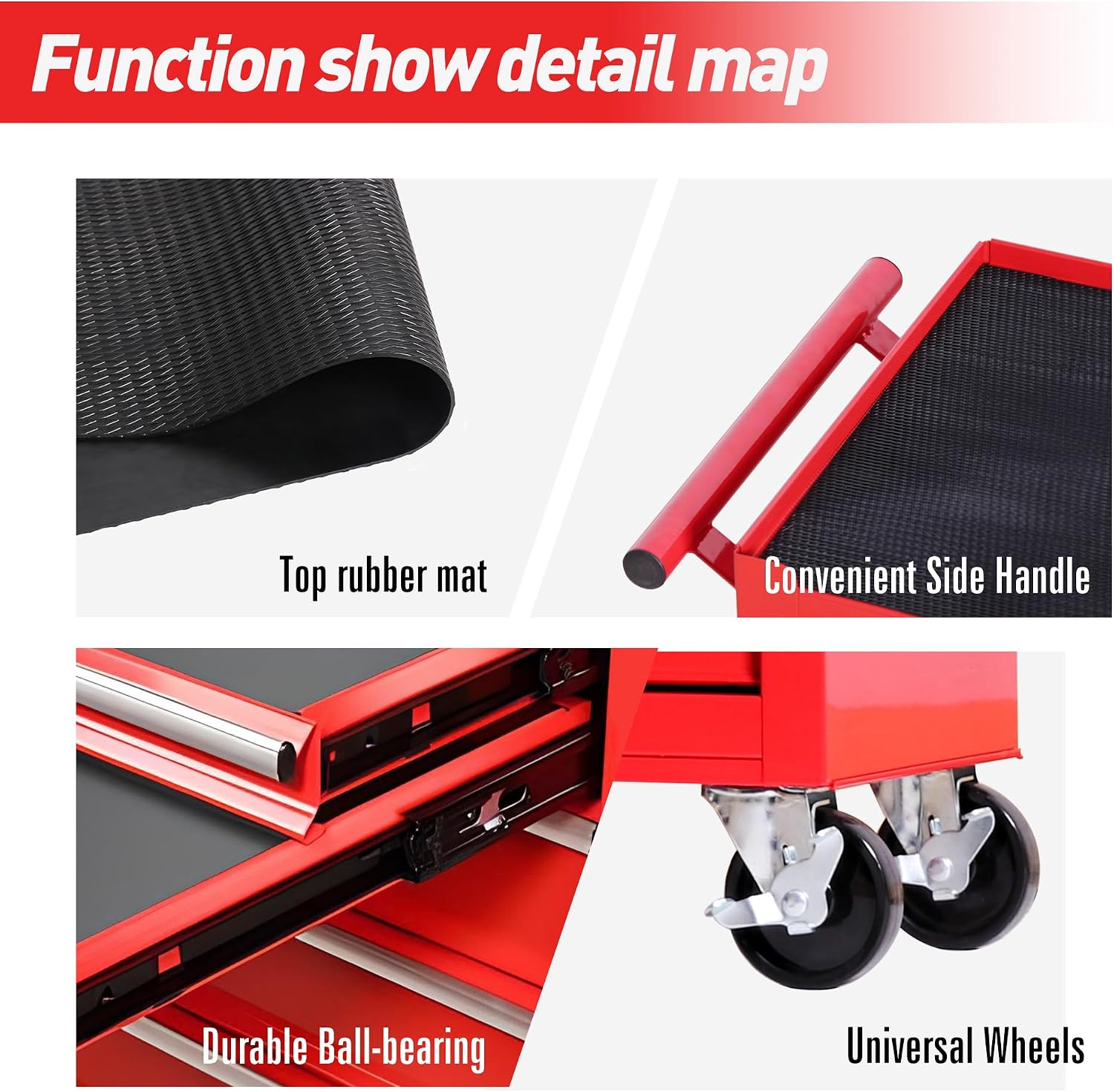 Rolling Tool Chest Cart with 7 Drawers,Storage Tool Cabinet on 4 Wheels. Lockable Tool Cart with Drawer Liners.Steel Tool Box Organizer for Garage,Repair Workshop-Red Plus