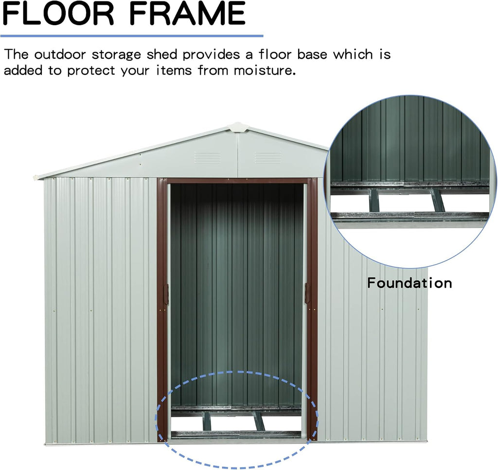 YOPTO 8x4 FT Outdoor Storage Shed,Metal Tool Cabinet with Foundation and Vents,Sliding Doors & Padlock,Waterproof Oversized Shelter for Shovels,Umbrellas,White