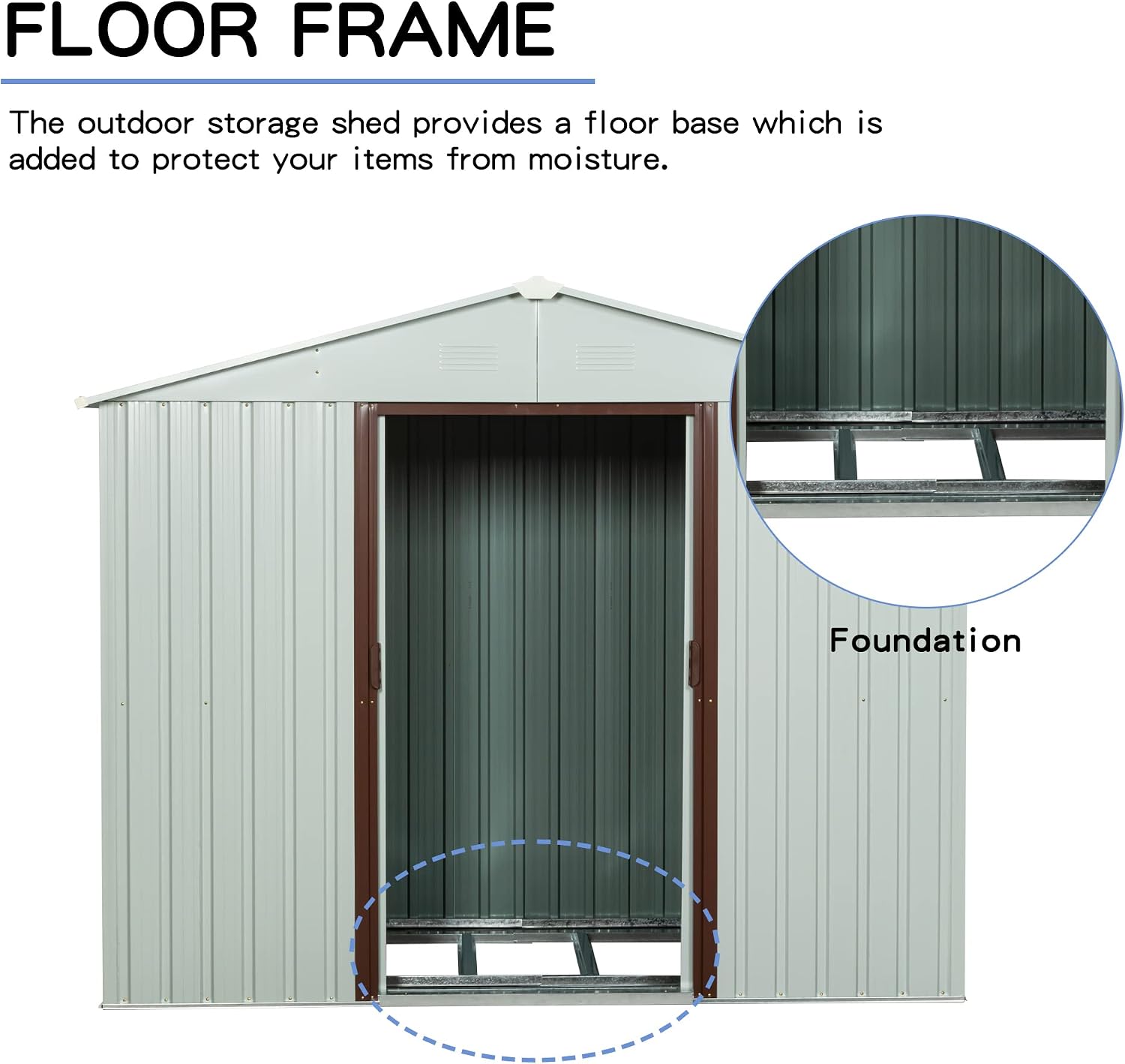 YOPTO 8x4 FT Outdoor Storage Shed,Metal Tool Cabinet with Foundation and Vents,Sliding Doors & Padlock,Waterproof Oversized Shelter for Shovels,Umbrellas,White