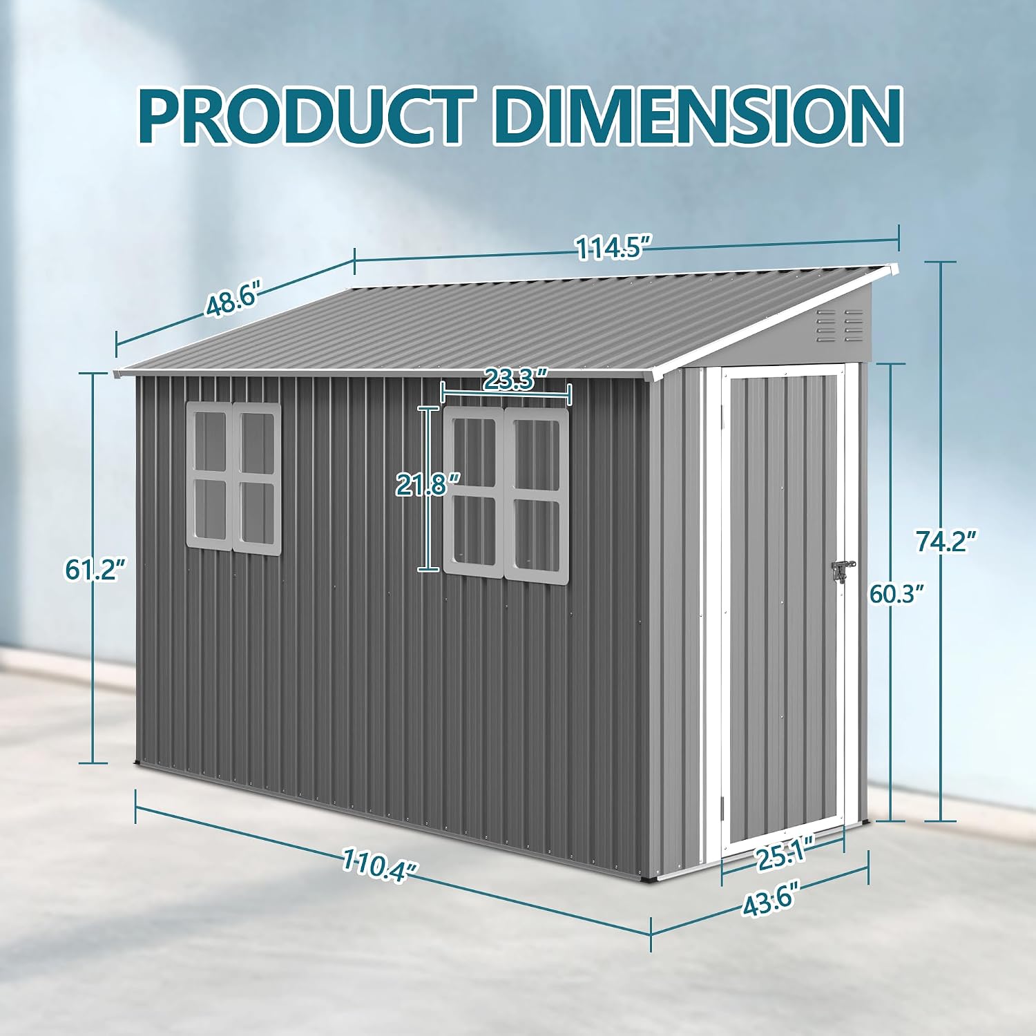 YOPTO 4x10 FT Lean to Outdoor Storage Shed with Floor Kit,Metal Shed W/Left/Right Optional Lockable Door & 2 Windows,Garden Tool Storage House W/Air Vents & Sloping Roof,for Backyard,Patio,Gray