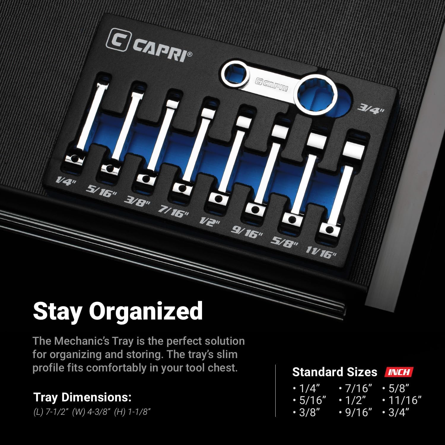 Capri Tools 3/8 in. Drive Torque Adapter Set, 12-Point Box End, 1/4 to 3/4 in., SAE, 9-Piece with Mechanic's Tray