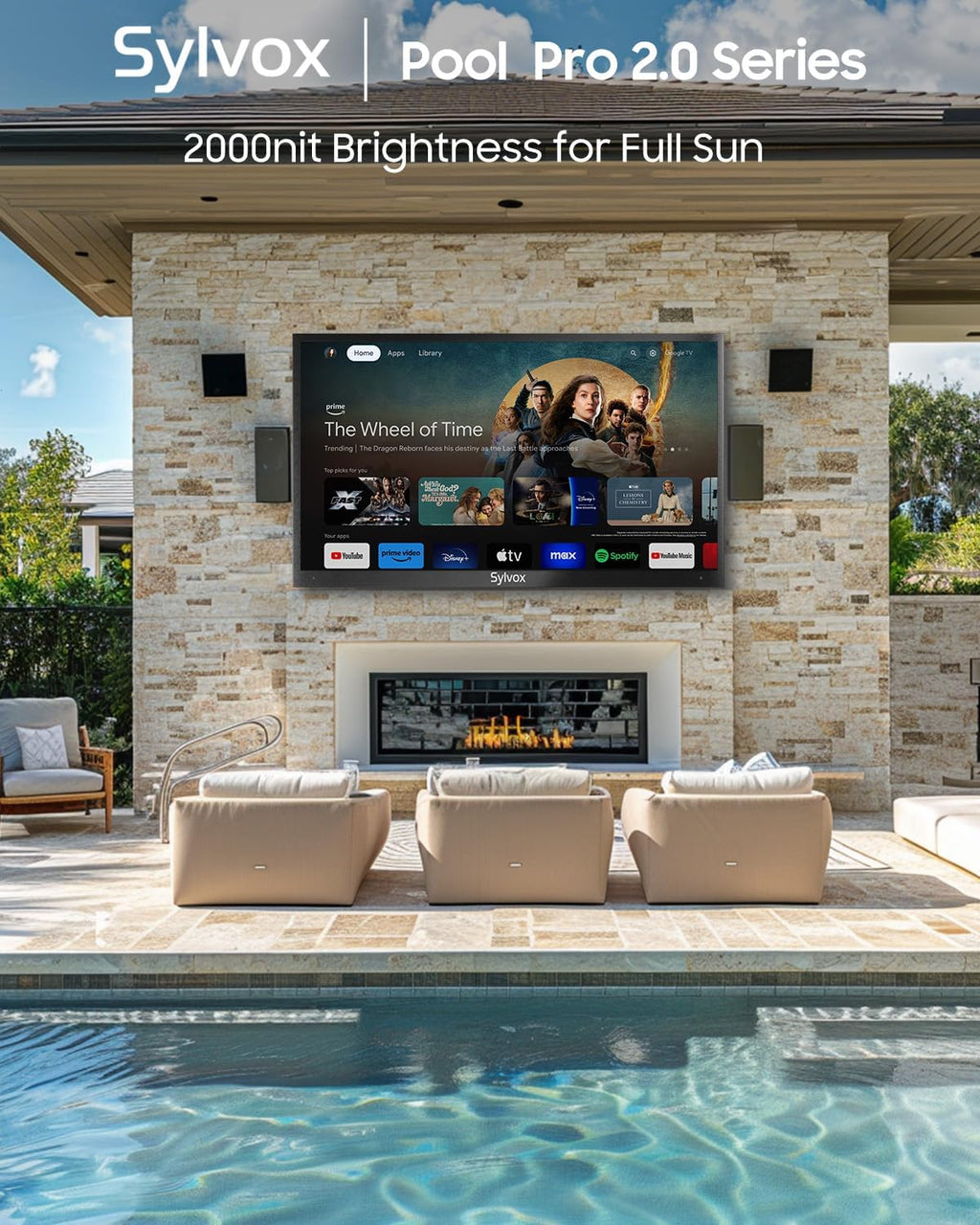 SYLVOX Outdoor TV, 75-Inch Waterproof Smart TV, 2000 nits Full Sun TV, 4K, Dolby Atmos, Waterproof Soundbar, & Adjustable Wall Mount