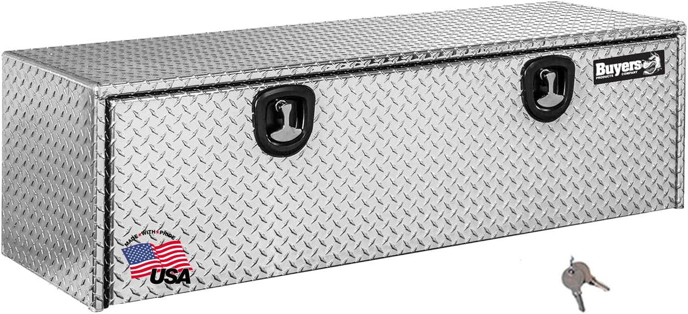Buyers Products 1705140 Diamond Tread Aluminum Underbody Truck Tool Box, 24 x 24 x 48, Made in USA, .100 in. Thick, Corrosion Resistant, Locking Compression Latch, Secure Storage for Work Trucks