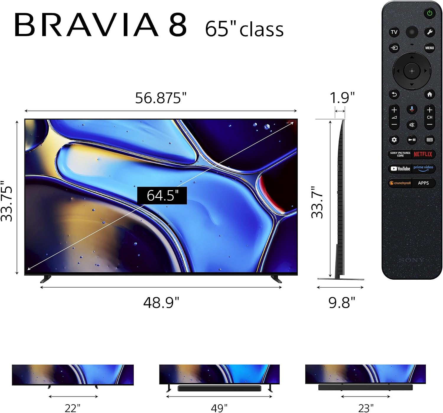 Sony K65XR80 65 Inch IMAX Enhanced Bravia OLED 4K HDR Google TV with a Sanus VMPL50A-B1 Tilting Wall Mount for 32-85 Inch Flat Screen TVs (2024)