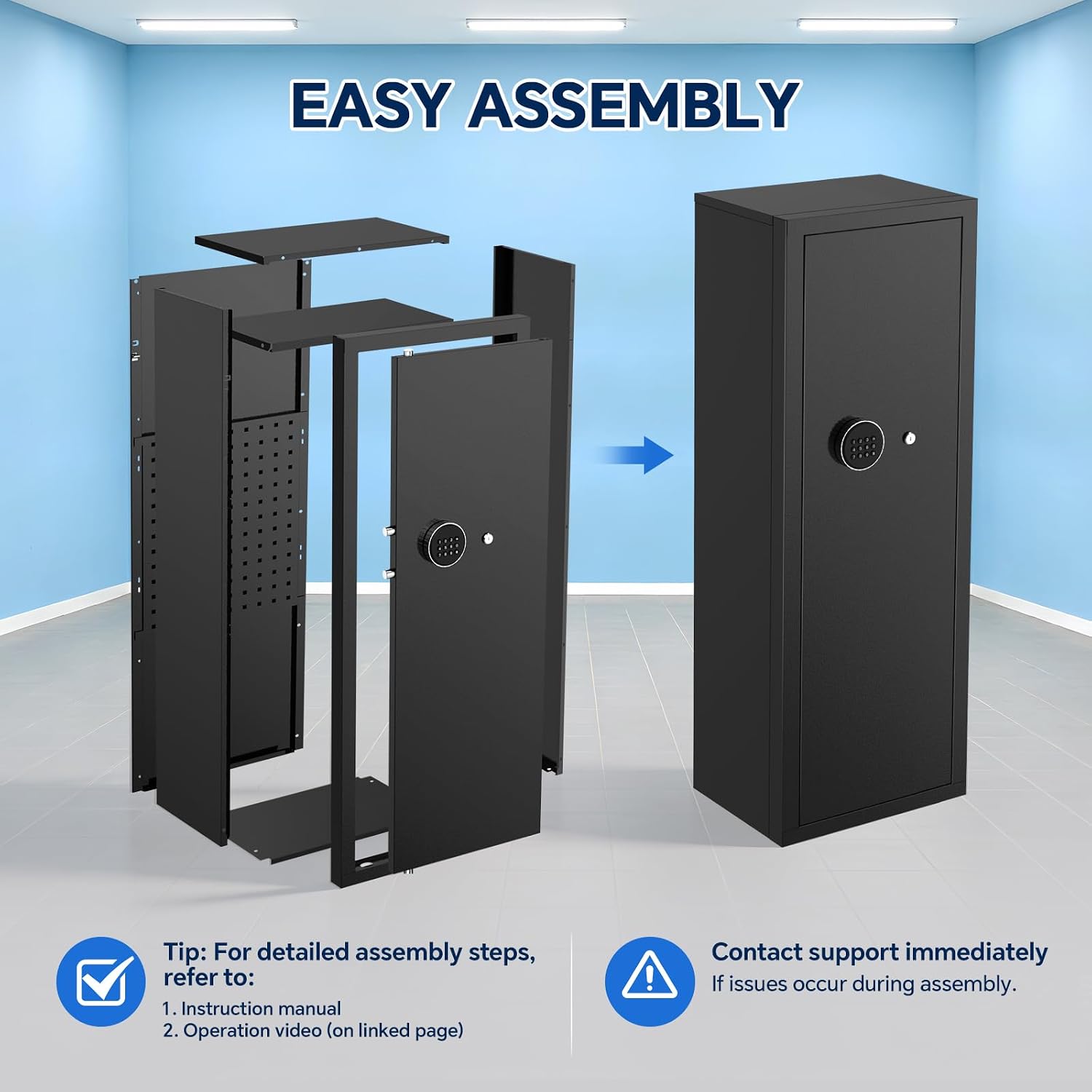 8-10 Gun Rifle Safe for Home Security, Gun Safe for Rifles and Pistols - Quick Access Digital Keypad | Easy Assembly Gun Safe with Adjustable Shelves (Fits Shotguns & Ammo)