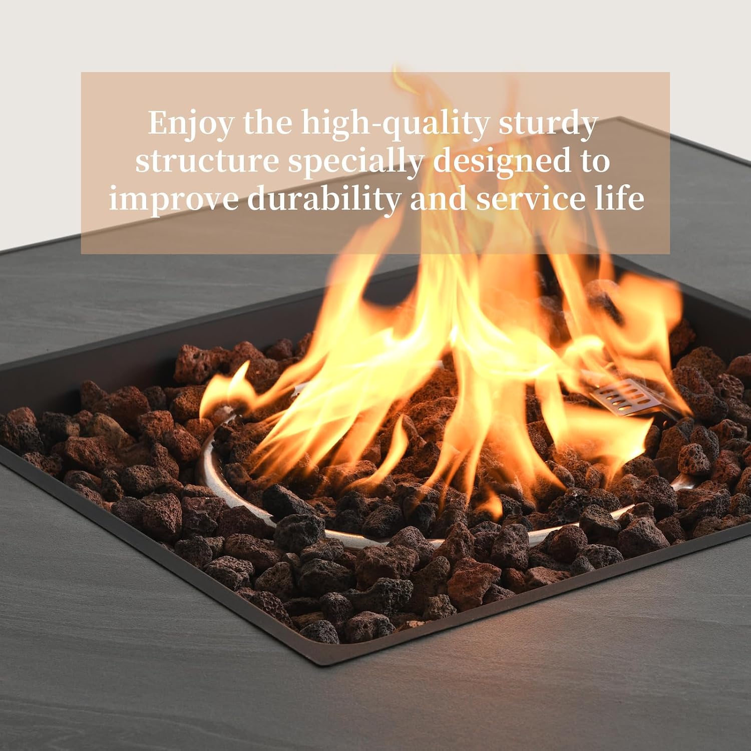 32'' Propane Fire Pit Table for Outdoor, Sintered Stone Tabletop & Polyresin Stone-Look Panel, 50000 BTU Gas Fire Pit Table for Outside Patio and Garden, with Lava Rock & Metal Lid
