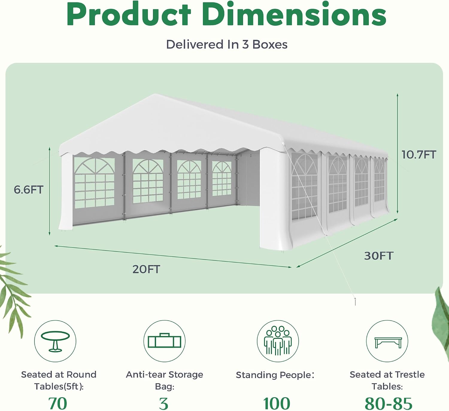 EROMMY 20x30ft Party Tent, Heavy Duty Large Wedding Canopy Outdoor Carport with 8 Removable Sidewalls, 2 Roll-up Doors, 3 Storage Bags, Gazebo Shelter Tent for Party Event Commercials, White