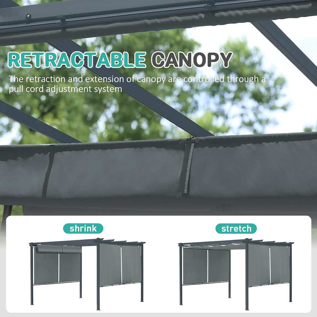 10 x 12 Ft Outdoor Aluminum Pergola, Retractable Canopy & 2 Sides Shades for Patio Backyard Garden Deck