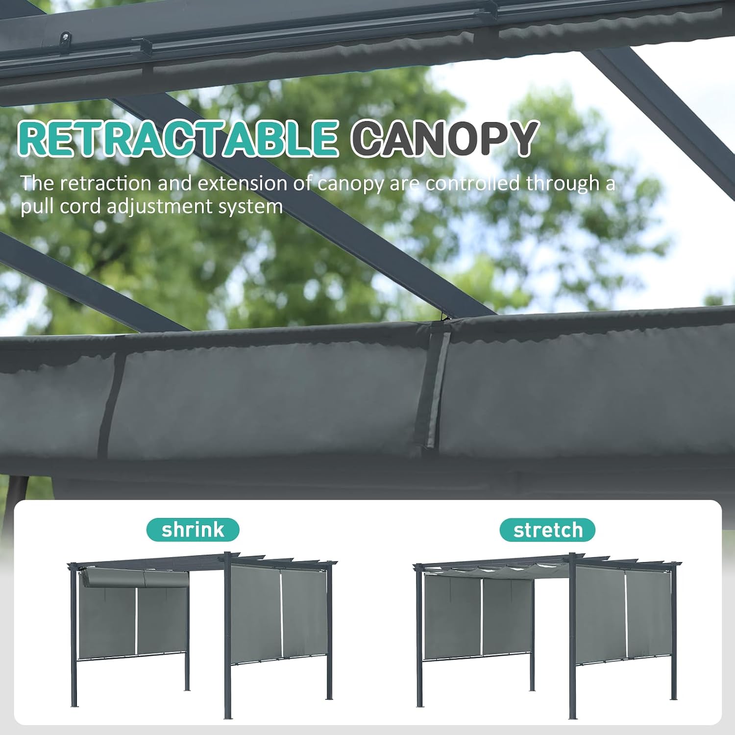 10 x 12 Ft Outdoor Aluminum Pergola, Retractable Canopy & 2 Sides Shades for Patio Backyard Garden Deck