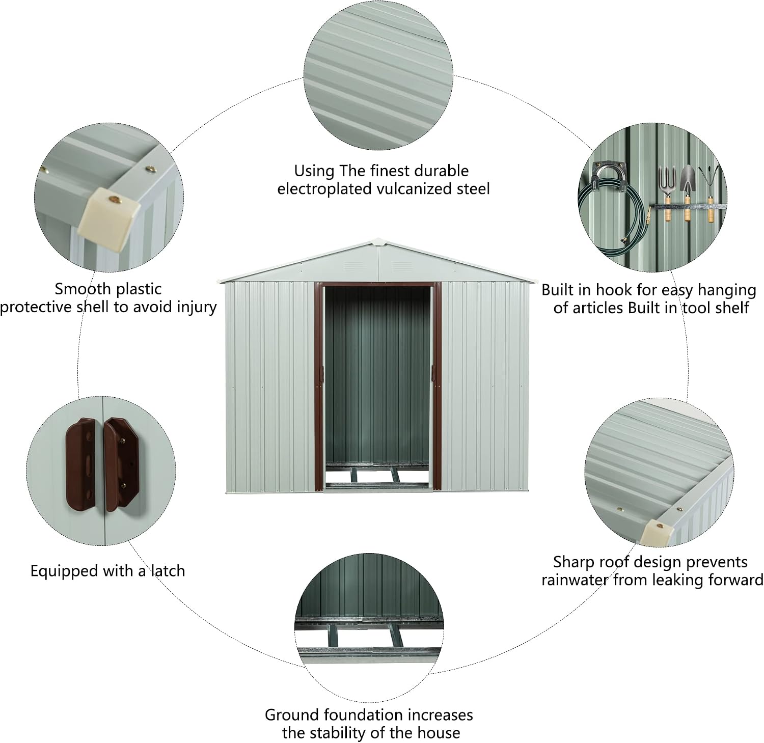 YOPTO 8x4 FT Outdoor Storage Shed,Metal Tool Cabinet with Foundation and Vents,Sliding Doors & Padlock,Waterproof Oversized Shelter for Shovels,Umbrellas,White