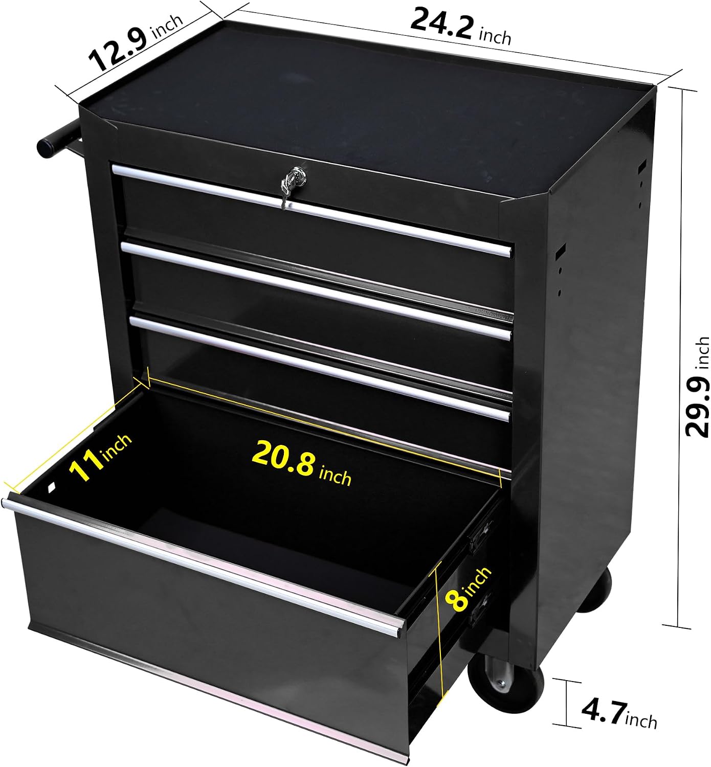 Campfun Rolling Tool Box, 4-Drawer Metal Tool Cart with Hanging Box, Storage Organizer Trolley with Interlock System, Multifunctional Mechanic for Garage, Warehouse, Workshop, Repair Shop, Black