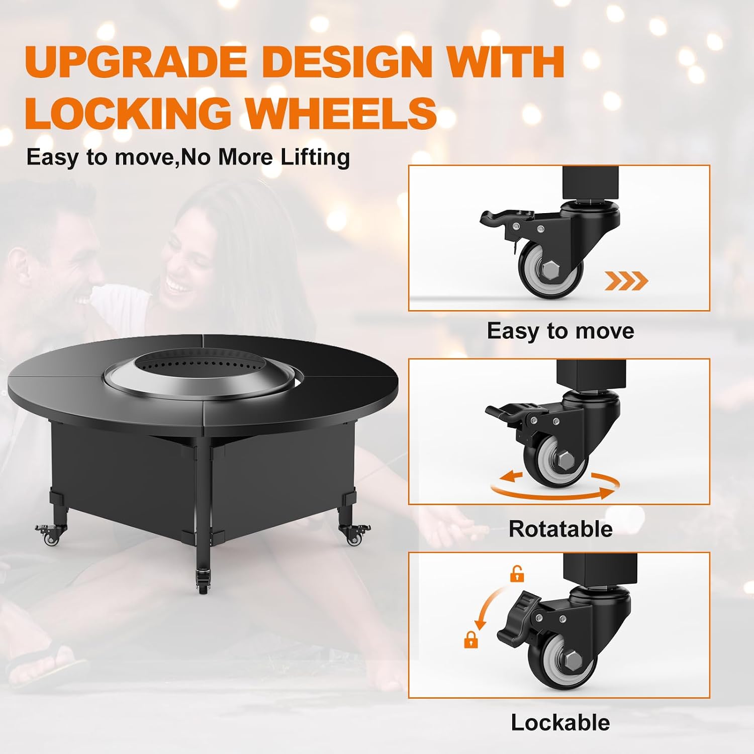 Fire Pit Surround Tabletop for Solo Stove Bonfire,Foldable Surround Table with Wheels for Safety & Easy Clean,42' Powder-Coated Steel Wood Burning Stove Surround Table Top,Accessories for Solo Stove