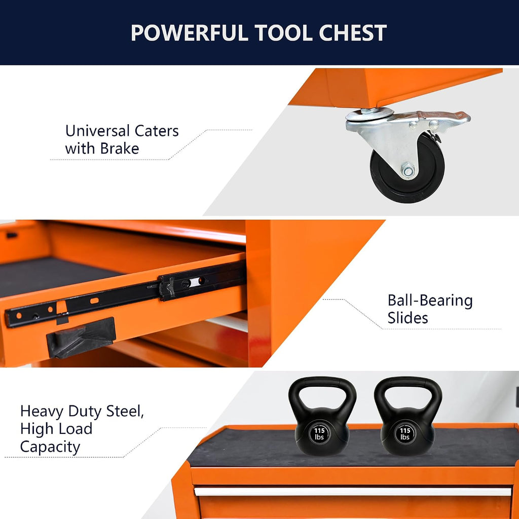 4 Drawers Rolling Tool Chest Cart. Tool Storage Cabinet with 4 Wheels.Tool Cabinet Trolley with Locking System and Drawer Liners.Tool Storage Cart for Garage,Workshop.Toolbox Cart-Orange Plus