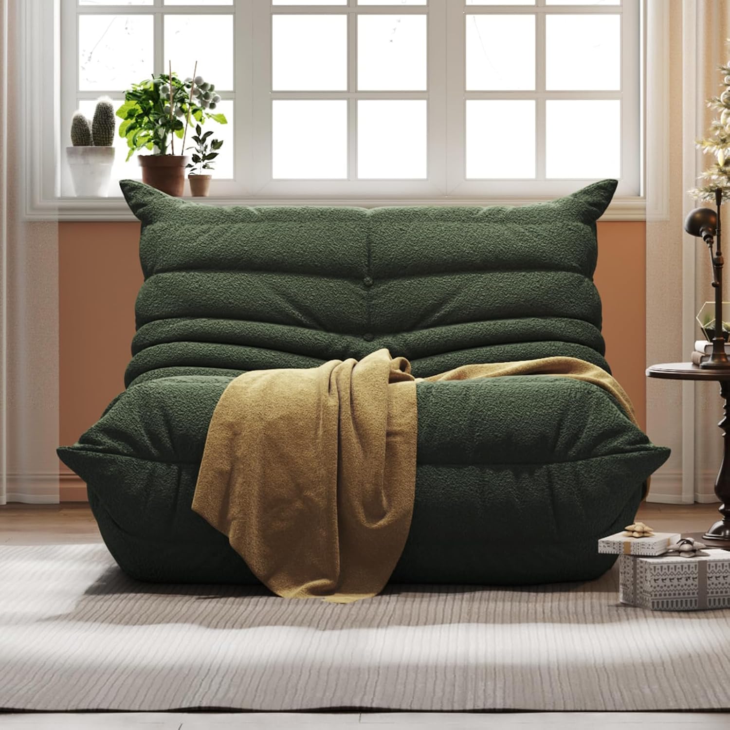 Giant Bean Bag Chair for Adults - Teddy Fleece Fireside Accent Chair with Memory Foam, Comfy Lazy Floor Sofa Couch Boneless Chaise Lounge for Living Room Bedroom Home Theaterr, 1 Seater,Green