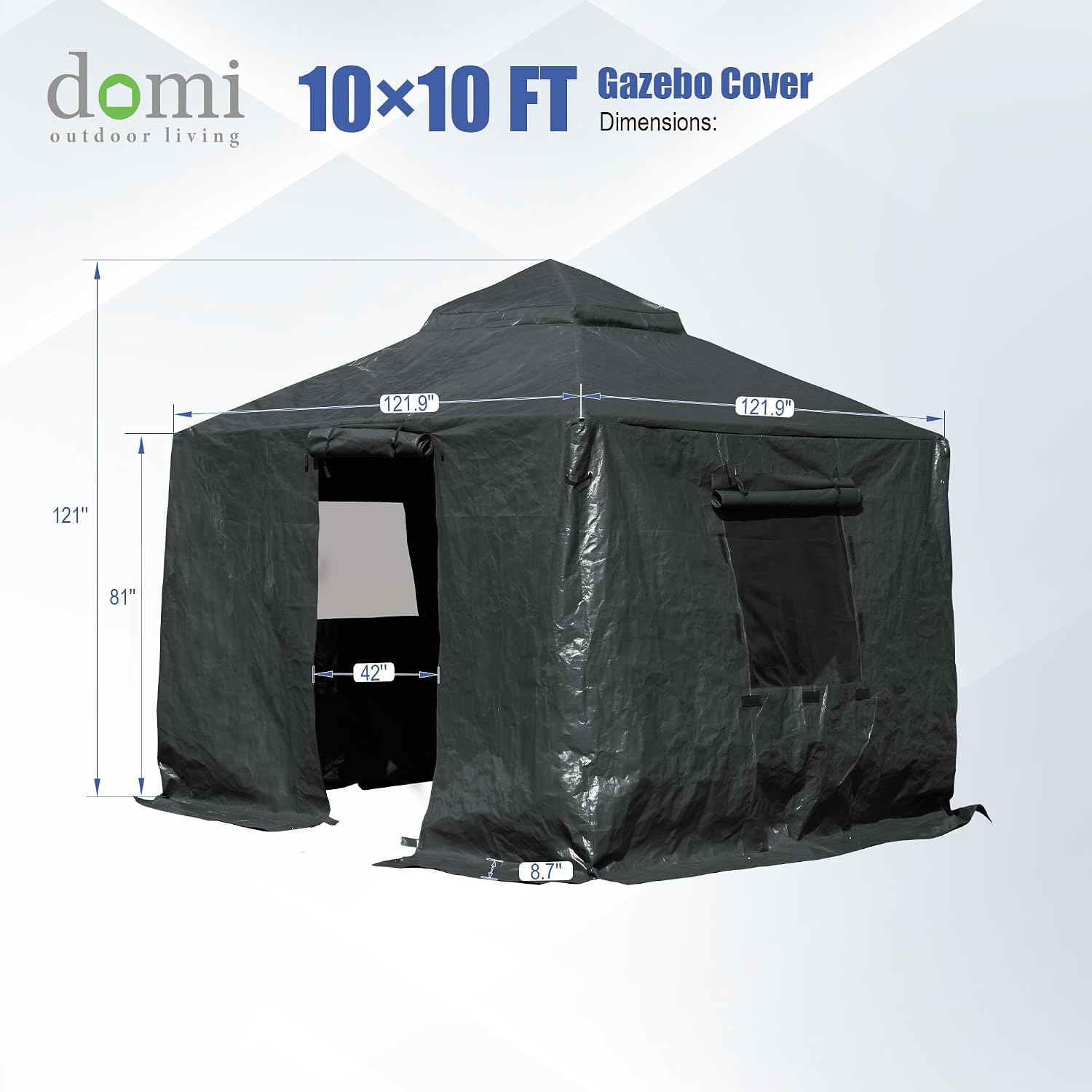 Domi 10'x10' Universal Winter Gazebo Cover - All Season Waterproof Enclosed Cover with Sidewalls and Mesh Windows, Gray