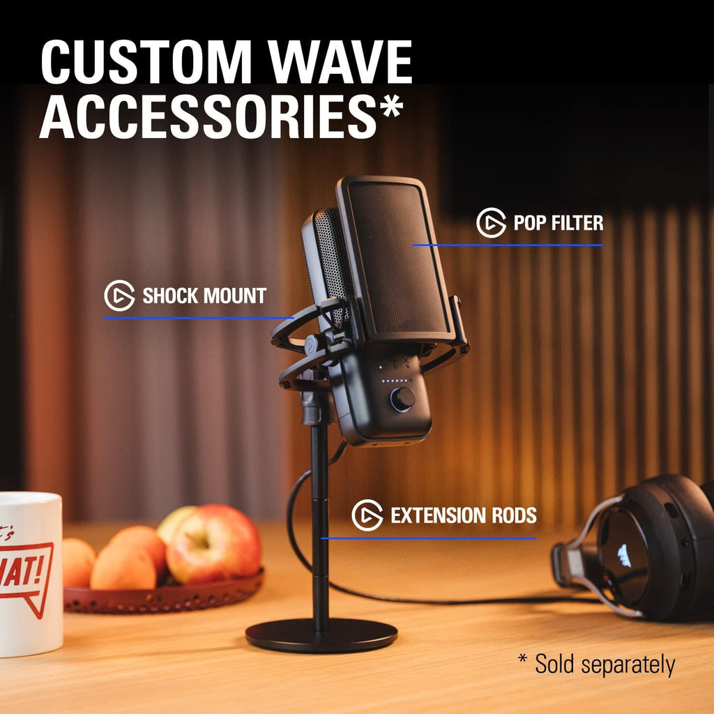 Elgato Wave:3 - Premium Studio Quality USB Condenser Microphone for Streaming, Podcast, Gaming and Home Office, Free Mixer Software, Sound Effect Plugins, Anti-Distortion, Plug 'n Play, for Mac, PC