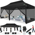 COBIZI 10x20 Heavy Duty Pop up Canopy with 6 Sidewalls, Canopy Tent with Mosquito Netting, Easy up Screen Party Tent for Parties Wedding Outdoor Patio Commercial Gazebo with Roller Bag, Black