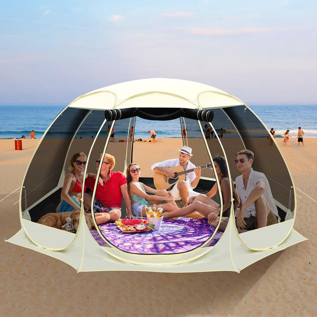 12x12Ft Pop-Up Canopy Screen House Tent - Outdoor Screen Room with 10 Mesh Side Panels Not Waterproof, Includes Carrying Bag - Fit 8-10 Person