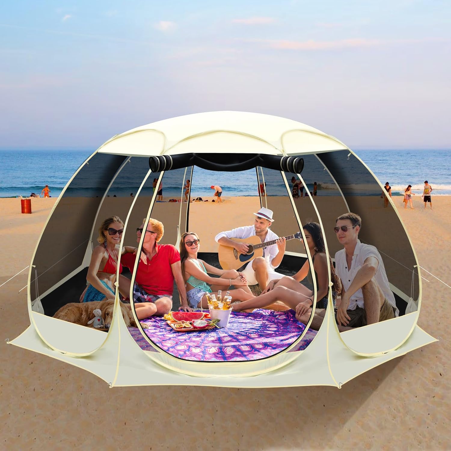12x12Ft Pop-Up Canopy Screen House Tent - Outdoor Screen Room with 10 Mesh Side Panels Not Waterproof, Includes Carrying Bag - Fit 8-10 Person
