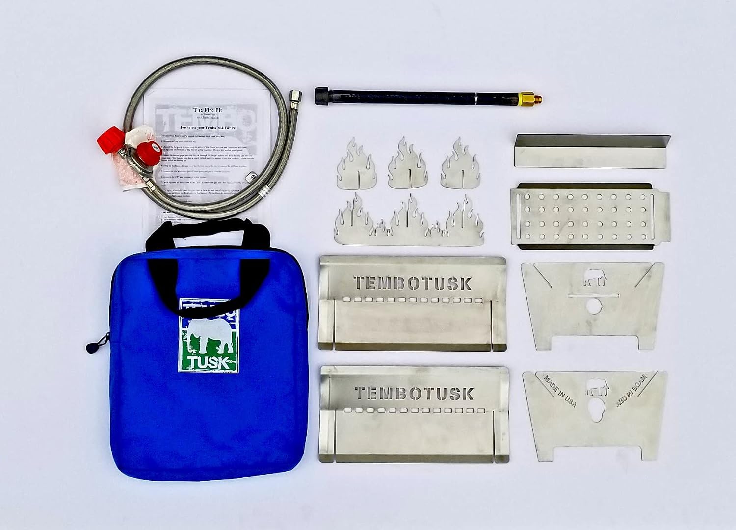 The Fire Pit by TemboTusk. Flatpack, Propane Gas Powered, Stainless Steel Body, All in One Carry Bag.