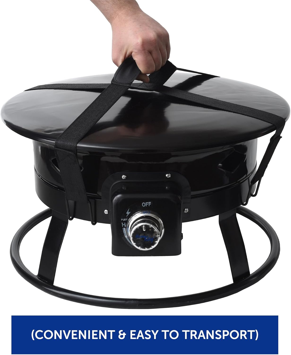 Flame King Smokeless Portable Propane Fire Pit Bowl, 19 inches, 58K BTU with Propane Grip Scale, Self Igniter, Cover, & Carry Straps for RV, Camping, & Outdoor Living