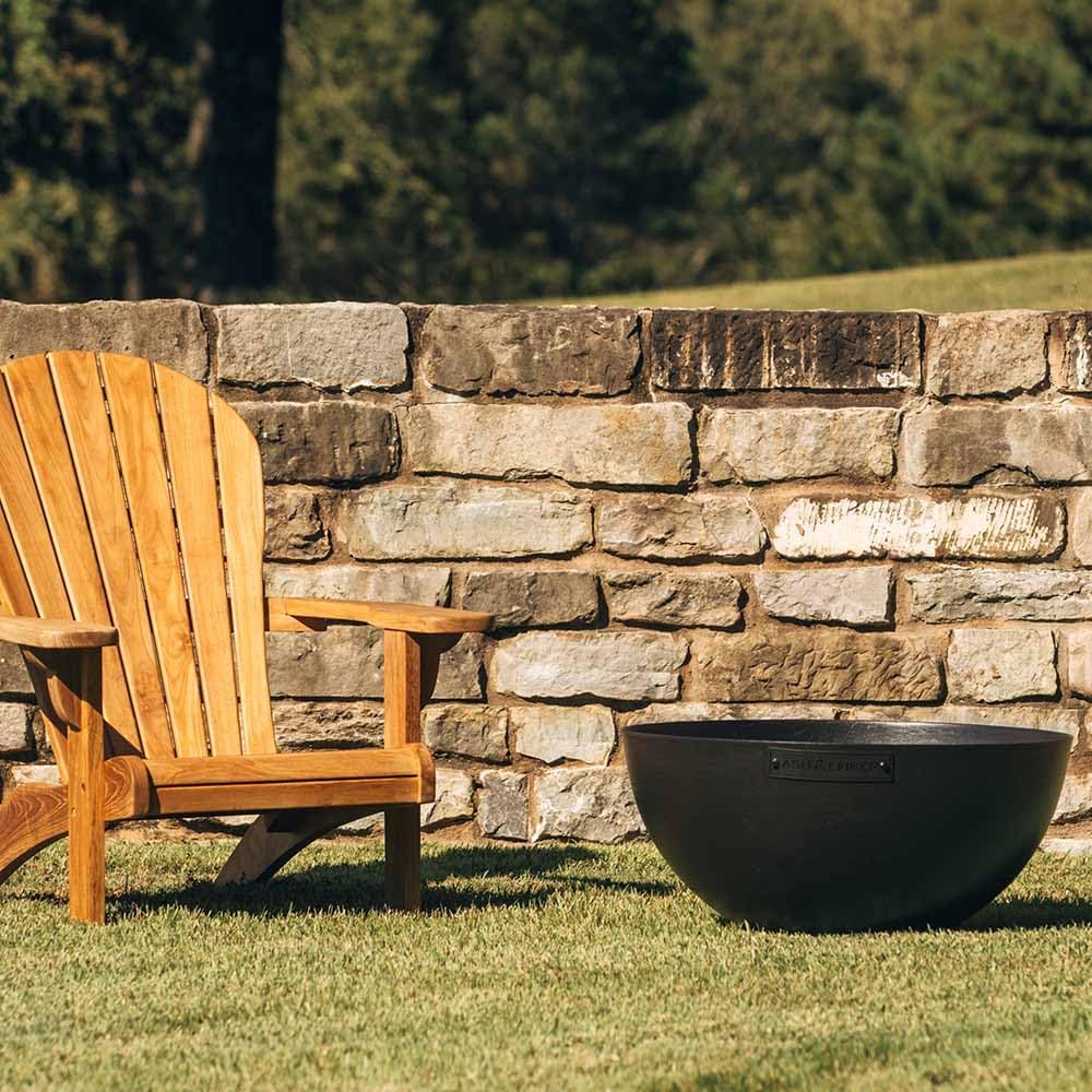 Ash & Ember 29' Hemisphere Fire Pit, Wood Burning Outdoor Fire Bowl, High-Temp Black Paint Over Cast Iron, Half-Sphere Outside Fireplace with Flanged Edge and Stable Base