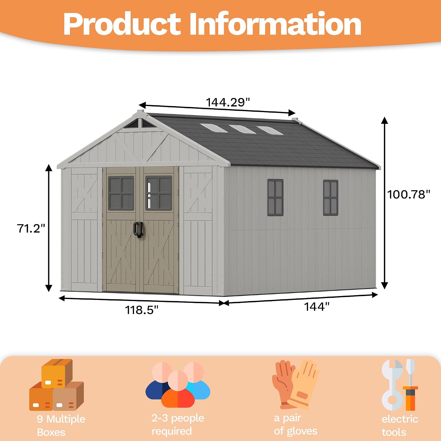 Devoko 10x12 FT Resin Outdoor Storage Shed with Floor, Outside Large Storage Shed for Patio Backyard Lawn, Beige