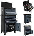 13-Drawer Double Door Rolling Tool Chest, 2 in 1 Detachable Tool Chest,Tool Box with Drawers and Wheels, Large Tool Cabinet with Lock, Metal Standing Toolbox for Garage Workshop-Black&Gray