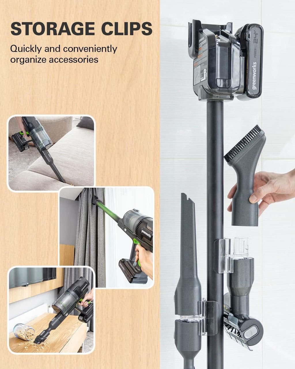 Greenworks 24V Deluxe Brushless (500W) Cordless Stick Vacuum, Ultra Lightweight, LED Lights, 4Ah USB-C Battery and 30-Minute Super Charger Included (Green)