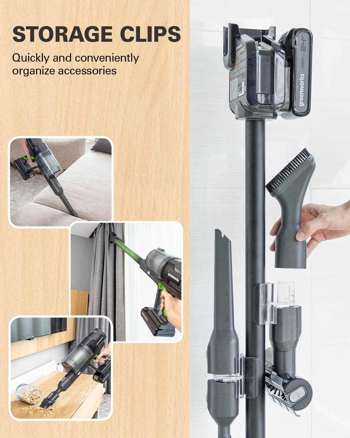 Greenworks 24V Deluxe Brushless (500W) Cordless Stick Vacuum, Ultra Lightweight, LED Lights, 4Ah USB-C Battery and 30-Minute Super Charger Included (Green)