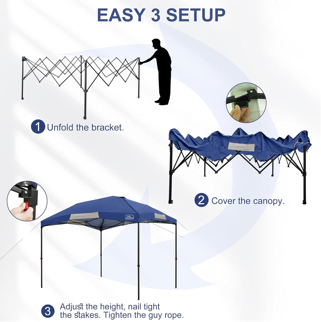 KAMPKEEPER 12x12 Pop Up Canopy Tent,Heavy Duty Outdoor Sun Shade for Events,Camping,Parties - Polygonal Patio Gazebo with Wheeled Bag,4 sandbags(Navy Blue, 12x12FT)