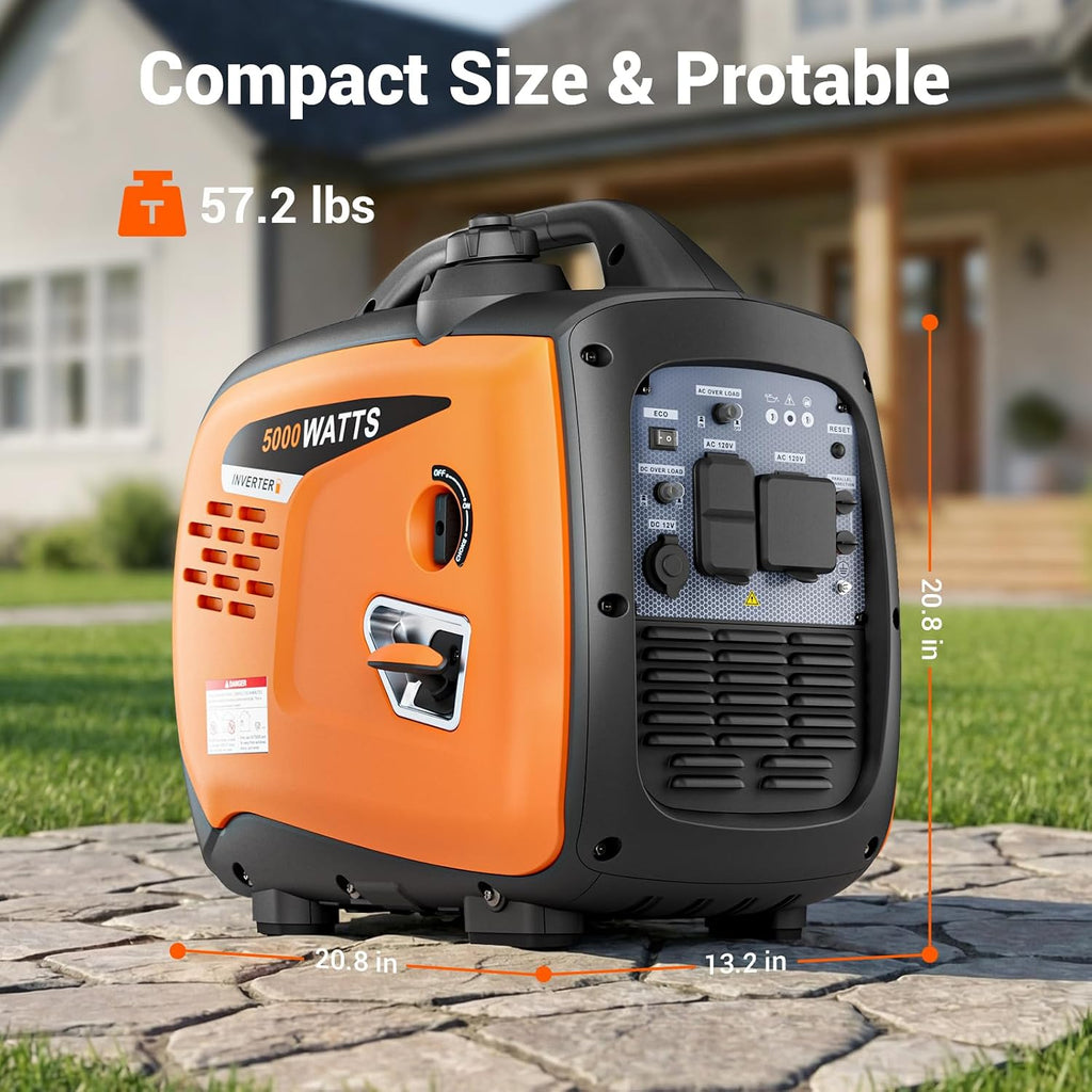 5000W Portable Inverter Generator for Home Emergency Backup Power, Super Quiet Small Gas Powered Generator for Camping, RV, Outdoor, Jobsite with ECO Mode, Parallel Capable, EPA Compliant
