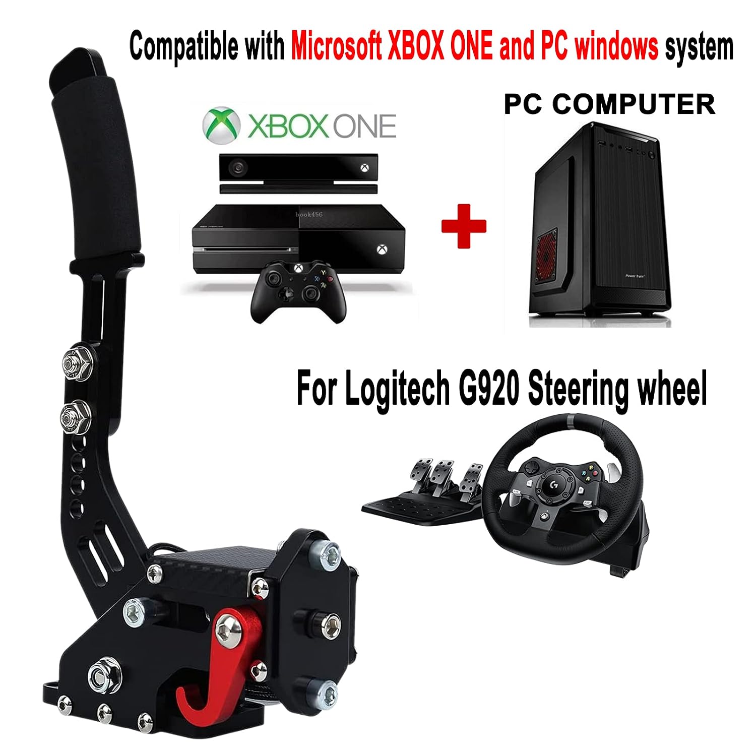Obokidly Upgrade USB Handbrake Support G920 Compatible With XBOX ONE/XBOX ONE S For Simracing Game Sim Rig With Clamp And Suitable For PC;With Clamp and Plate. (Black-1)