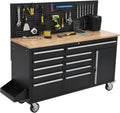 GAOMON 61-inch Rolling Tool Chest, 10 Drawers Garage Workbench Storage Tool Cabinet with Power Strip, Solid Rubber Wood Top, 1675 LBS Load Mobile Workstation, Heavy Duty Rolling Cabinet