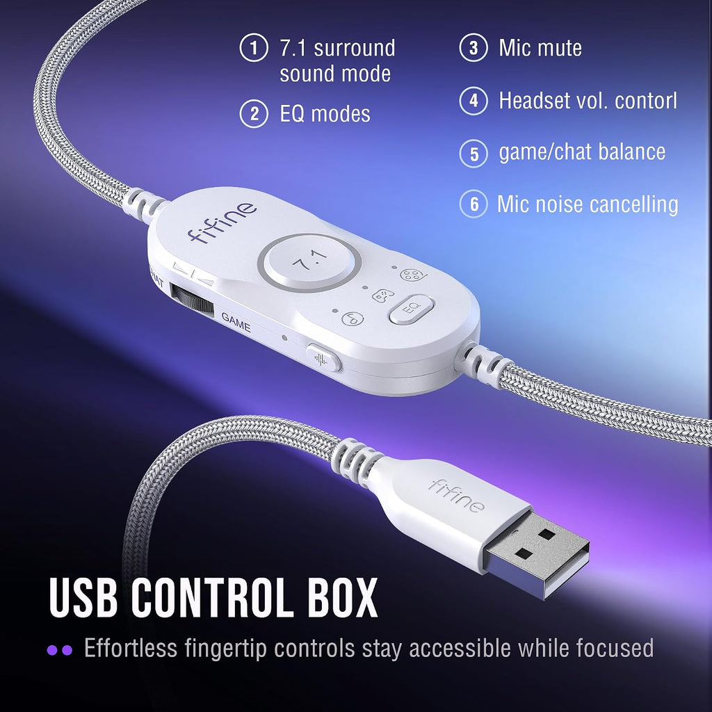 FIFINE USB Condenser Microphone with Gaming Headset Bundle, RGB Mic with Headphone Equipment Set with Monitoring, Game Chat Balance, Control Box, Compatible with PS4/PS5 for Video Streaming-A8W+H13WP