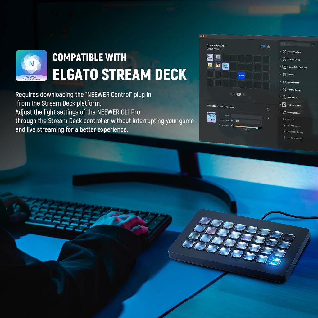 NEEWER 15.5' LED Streaming Key Light, CRI97+ Clamp on Desk Panel Video Lighting, 2.4G PC/Mac iOS/Android APP Control, Compatible with Elgato Stream Deck for Gaming Recording Zoom Call, GL1 PRO Black