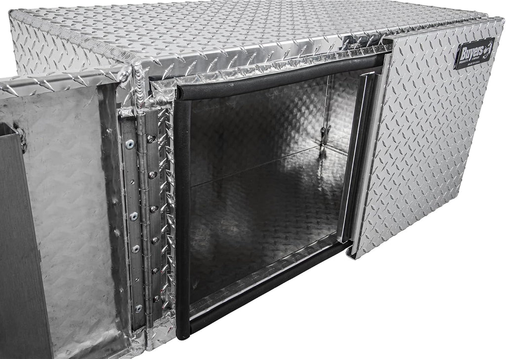 Buyers Products 1705205 Diamond Tread Aluminum Underbody Truck Box with Barn Door, 18 x 18 x 36 Inch, Lockable T Handles, Truck Storage and Organizer, Made in the USA, Silver