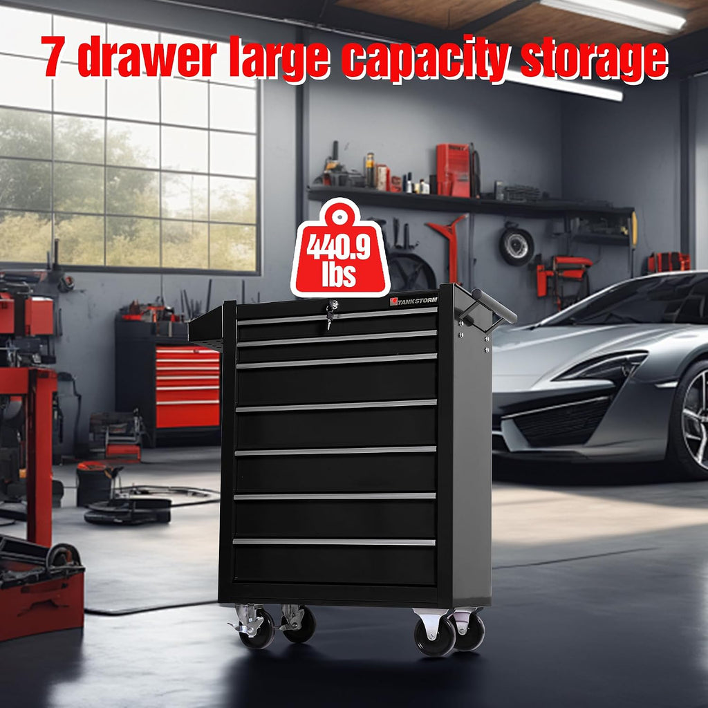 Tool Chest Heavy Duty Cart Steel Rolling Tool Box 7 Drawer Cart (TZ37-BK)