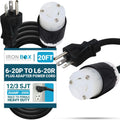IronBox Electric 6-20P to L6-20R Plug Adapter Power Cord - 20A, 250V, 12/3 SJT - UL Listed Power Cord Extension Cable - Heavy Duty Plug and Connector for Generator, Data Centers & More (20ft, Build)