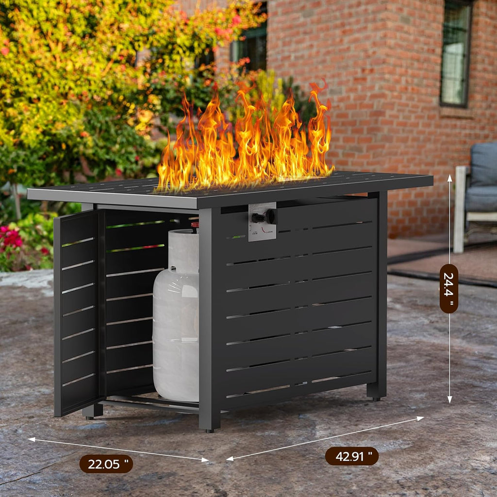 Xbeauty Propane Fire Pit Table, 42' Outdoors Gas Fire Pit Table, 50,000 BTU Auto-Ignition Fire Tables with Lid, Outside Garden Backyard Deck Patio (Square)