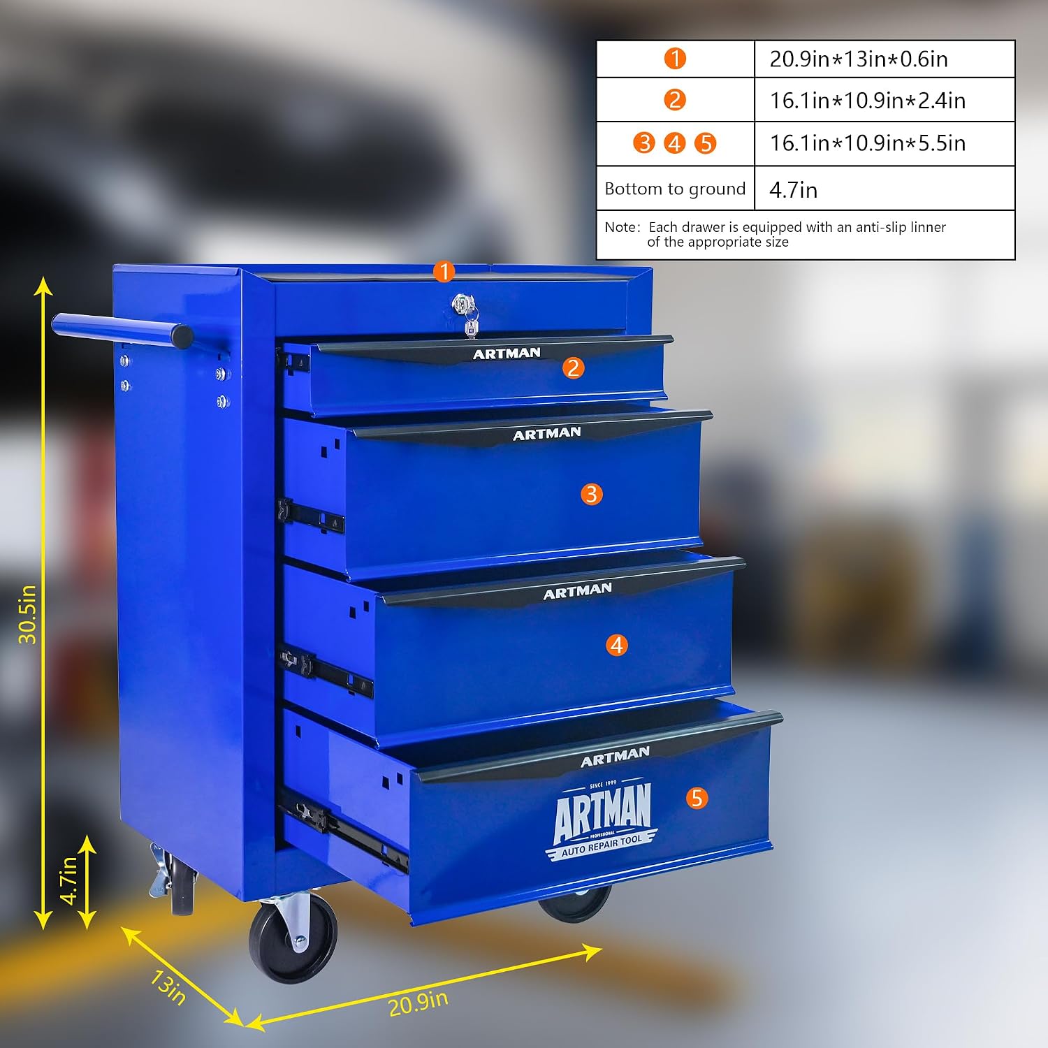 Rolling Tool Box with Wheels, Mechanics Tool Chest with 4 Drawers, Tool Box Organizer with 7 Tool Storage Boxes, Lockable Tool Storage Cabinet for Home Garage Workshop Warehouse Repair Shop, Blue